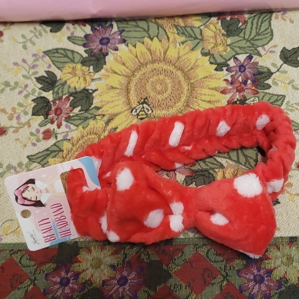 Red & White polkadot bow softy headband NWT HIT BUY NOW ITEM